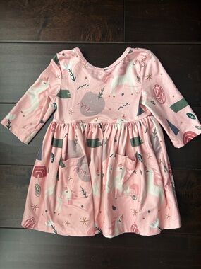 Mila & Rose Pink Unicorn Pocket Twirl Dress 12-24mo